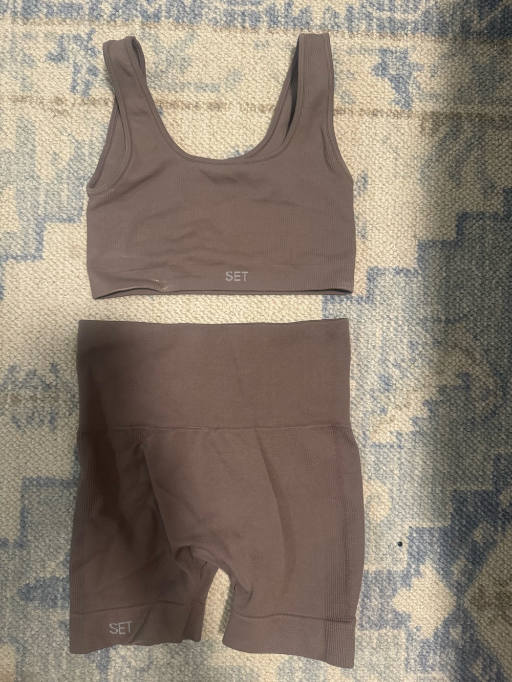 SET Active Mauve Brown Athletic Shorts and Crop Top